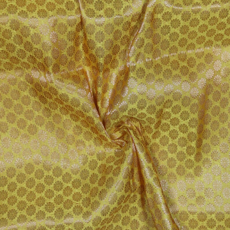 Indian Yellow Brocade Fabric by the Yard Home Decor Solid Etsy