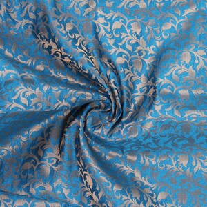 Brocade Art Silk Fabric By The Yard Home Decor Solid Pattern Turquoise Blue Indian Brocade Fabric Wedding Lehenga Fabric For Sewing