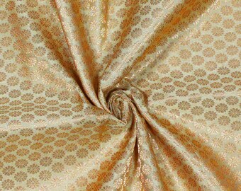 Brocade Art Silk Fabric By The Yard Home Decor Solid Pattern Indian Beige Brocade Fabric Wedding Lehenga Fabric For Sewing