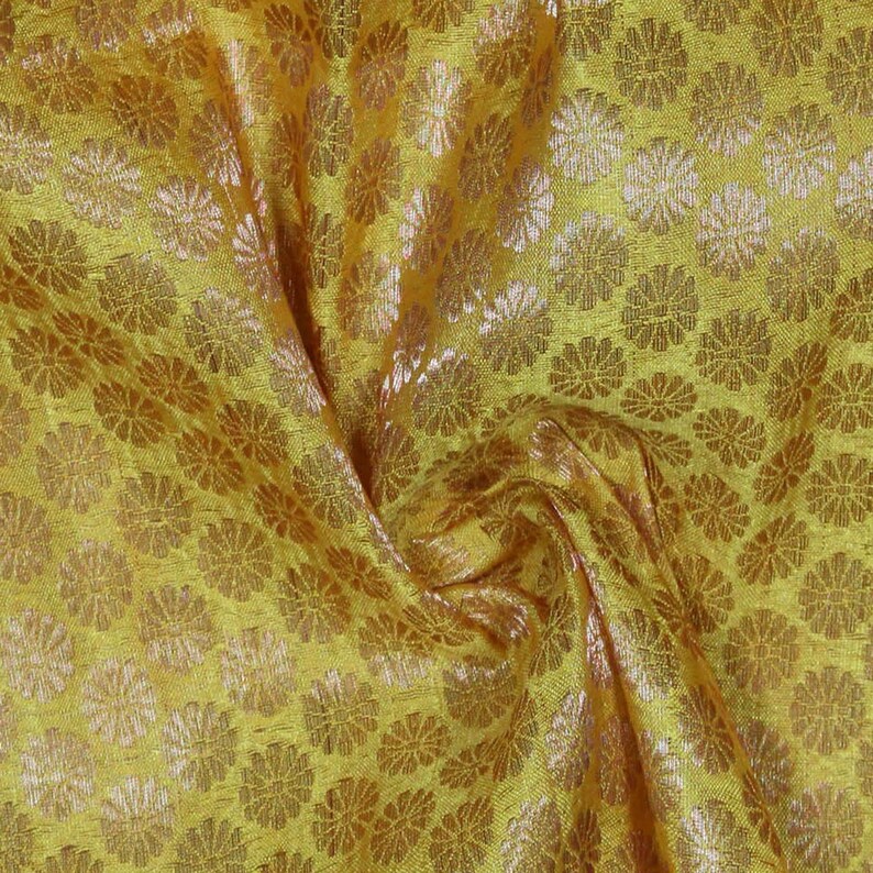 Indian Yellow Brocade Fabric by the Yard Home Decor Solid Etsy