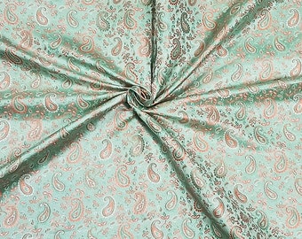 Green Jacquard Brocade Fabric Banarasi Blended Silk Fabrics By The Yard Curtain Cushion Dress Fabric