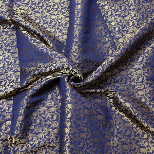 Navy Blue Brocade Art Silk Fabric By The Yard Brocade Fabric Solid Pattern Wedding Lehenga Skirt Cushion Cover Tabletop Fabric For Sewing image 2