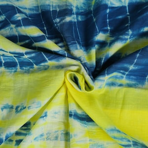 Yellow Tie Dye Indian Fabric Shibori Fabric Cotton Fabric by the yard For Women Kids Dress Kaftan Robe Curtain Cushion Tablecloth Fabric