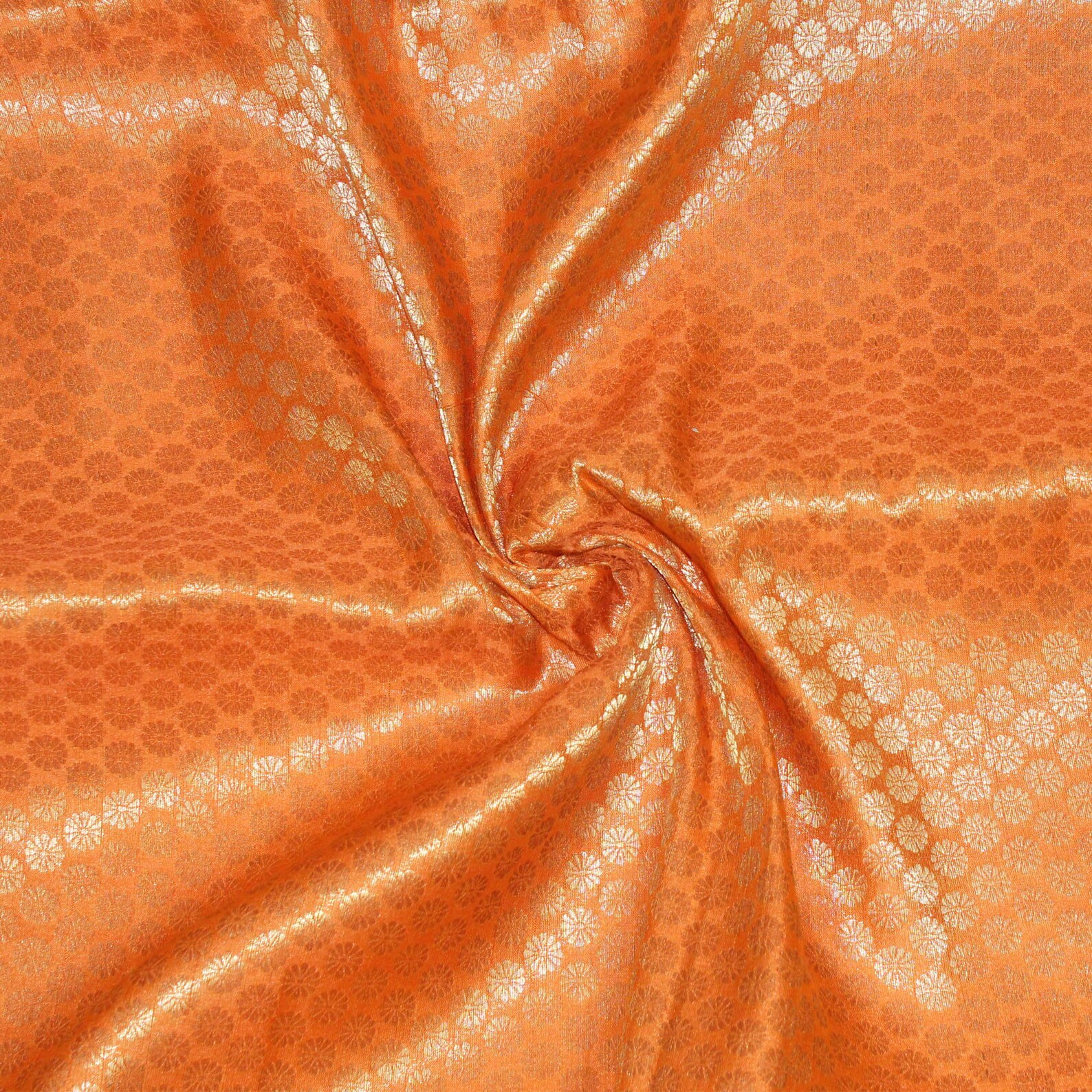 Brocade Fabric Orange Art Silk Fabric by the Yard Solid Pattern Indian