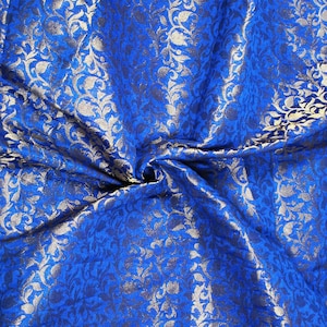 Royal Blue Indian Brocade Art Silk Fabric By The Yard Home Decor Indian Brocade Fabric Wedding Lehenga Fabric For Sewing