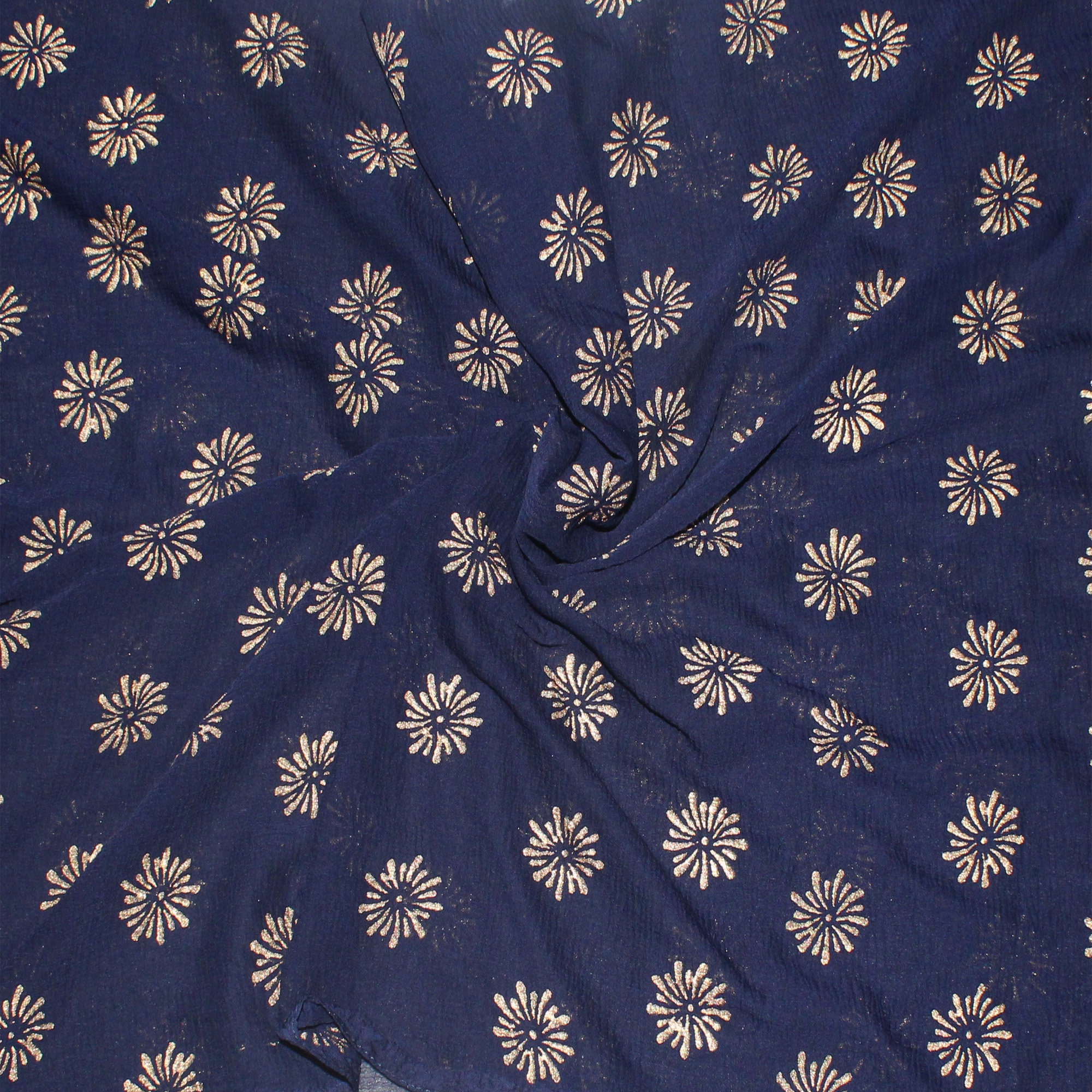 Navy Blue Chiffon Fabric Semi Chiffon Floral Block Print Etsy