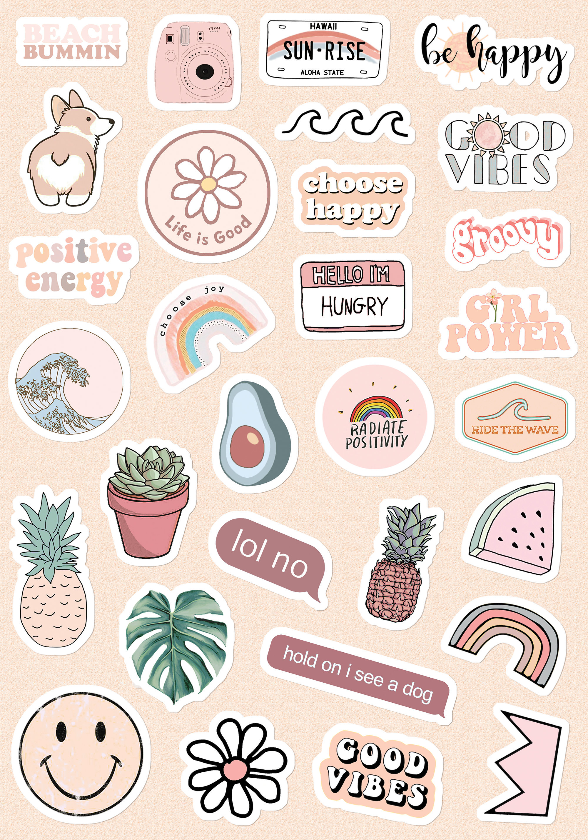 small large stickers light pink blue yellow vsco girls etsy