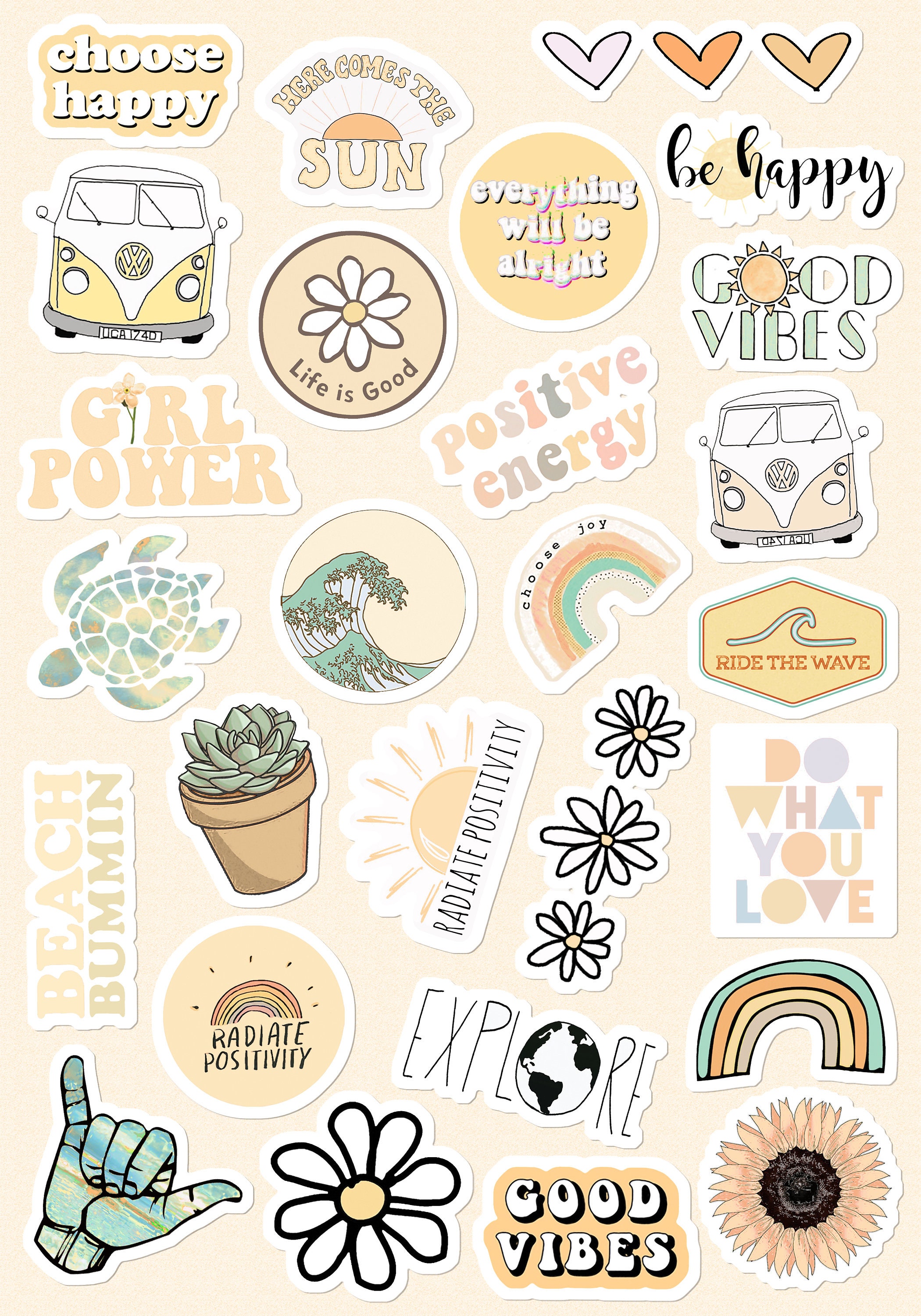 3 sets small large aesthetic stickers rainbow pink peachy etsy new zealand