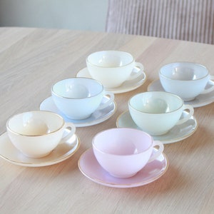 Vintage Arcopal France Harlequin Pastel Opalescent Cups & Saucers | Set of 6 | 1960&#39;s