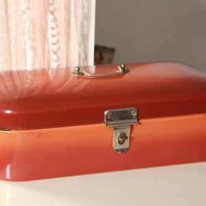 Vintage Dutch Enamel Bread Box in Rare Flamed Orange/Red Color | 1930&#39;s antique