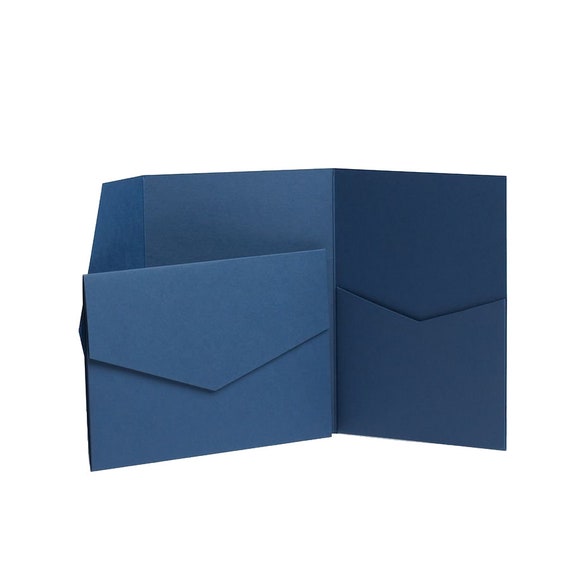 Pocket Fold Invites Dark Navy Blue Wedding Invitation Kit Etsy
