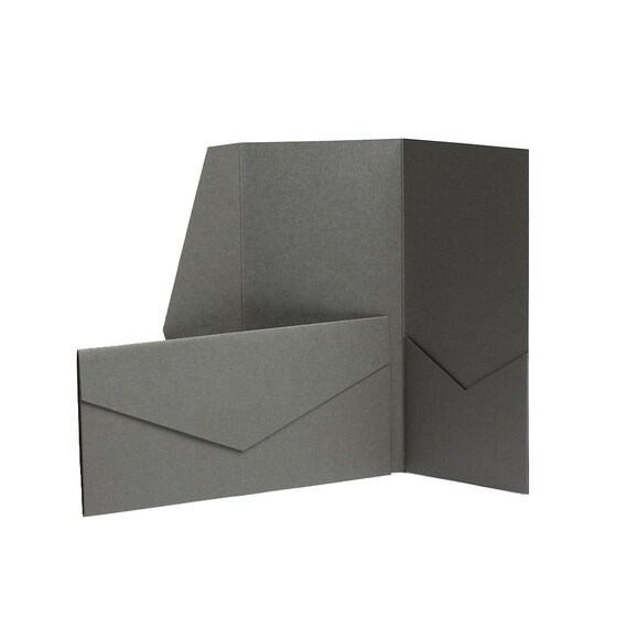 Platinum Grey Wedding Invitations Pocket Fold Cards Diy Etsy