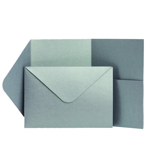 Wedding Baby Blue Pearlescent Wallet Invitations WEDDING Pocketfold Invites