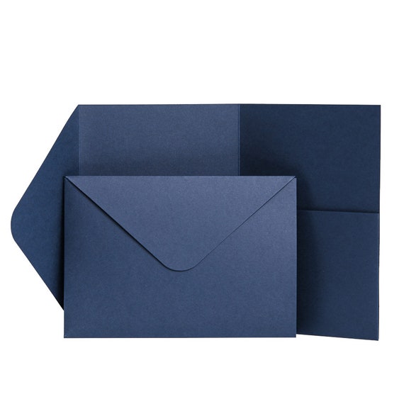 Navy Blue Pocket Fold Stationary Kit Wedding Invitation Etsy
