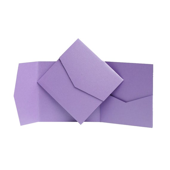 DIY Wedding Invites Lilac Pearlescent Pocketfold Wallets with envelopes