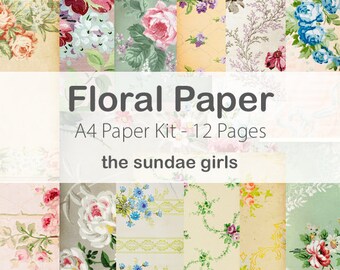 DIGITAL Floral Paper // Floral Junk Journal Kit // Ephemera Kit // Vintage Journal Supplies // Journal Kit // Junk Journal Supplies
