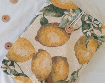Capa acolchoada para livros, bolsa floral para livros, acessórios para livros, presentes para leitores ávidos, feita à mão, bolsa amarela para livros