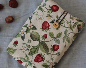 Capa acolchoada para livros, bolsa para livros com estampa floral, acessório para livros, presente para leitores ávidos, feita à mão, bolsa para livros bege