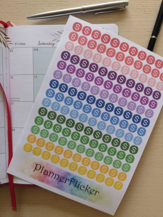 Functional Stickers W0298 || MINI Dollar Sign Icon Planner Stickers Mini Sheet Multicolor Matte Removable Labels