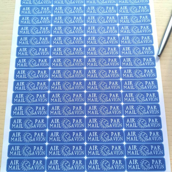 Blue Air Mail/Par Avion Stickers, Suitable for Shipping International Envelopes