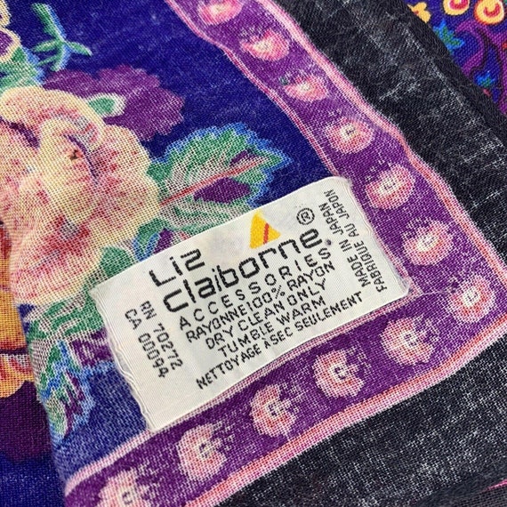 Liz Claiborne Scarf Floral Black Blue Green Vinta… - image 3