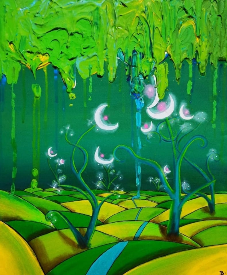 Peinture Acrylique, La Nuit Verte, sur Toile Tendue