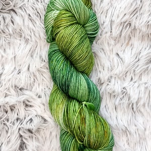 Hand Dyed Yarn, Superwash Merino wool nylon blend, Green Tones Variegated Yarn, Fingering/Sock Weight