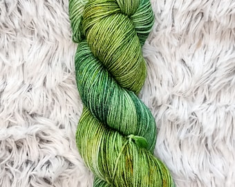 Hand Dyed Yarn, Superwash Merino wool nylon blend, Green Tones Variegated Yarn, Fingering/Sock Weight