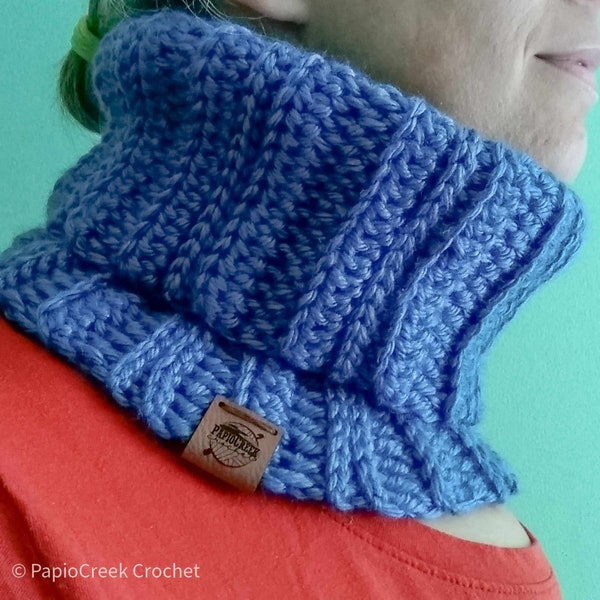 PapioCreek  Rib Stitch Neck Warmer Crochet Pattern- Crochet Cowl-Unisex-Pattern  Knit Look Neck Warmer-Beginner Intermediate Crochet Pattern