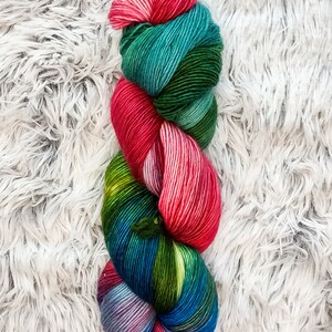 Hand Dyed Yarn,  Merino,  Greens, Blues, Yellows, Purples Rainbow  Variegated Yarn, Fingering/Sock Weight