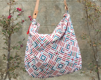 Bolso bandolera tela con tira de cuero regulable y desmontable