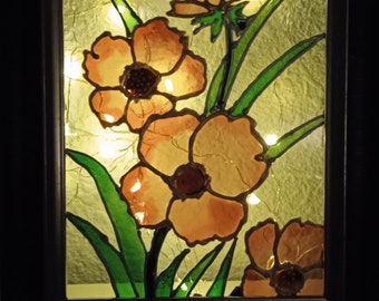 Flowers painted on glass