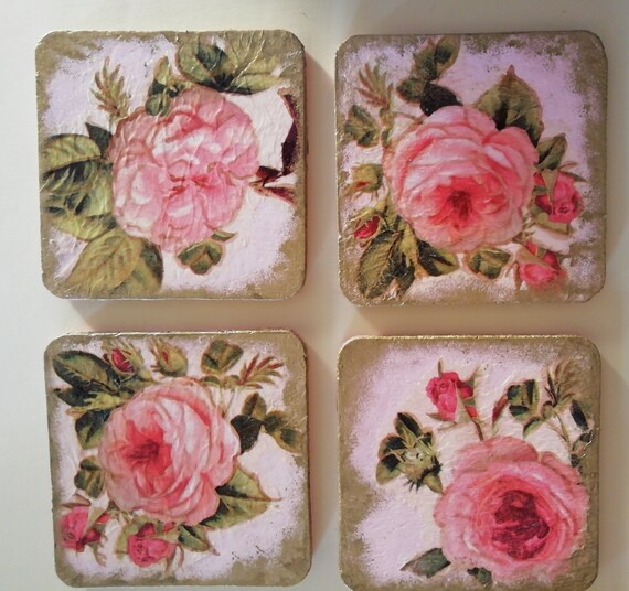 Set of 4 decoupage coasters on wood or cork Etsy