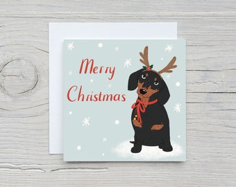 Sausage dog Christmas card, Merry Christmas card,