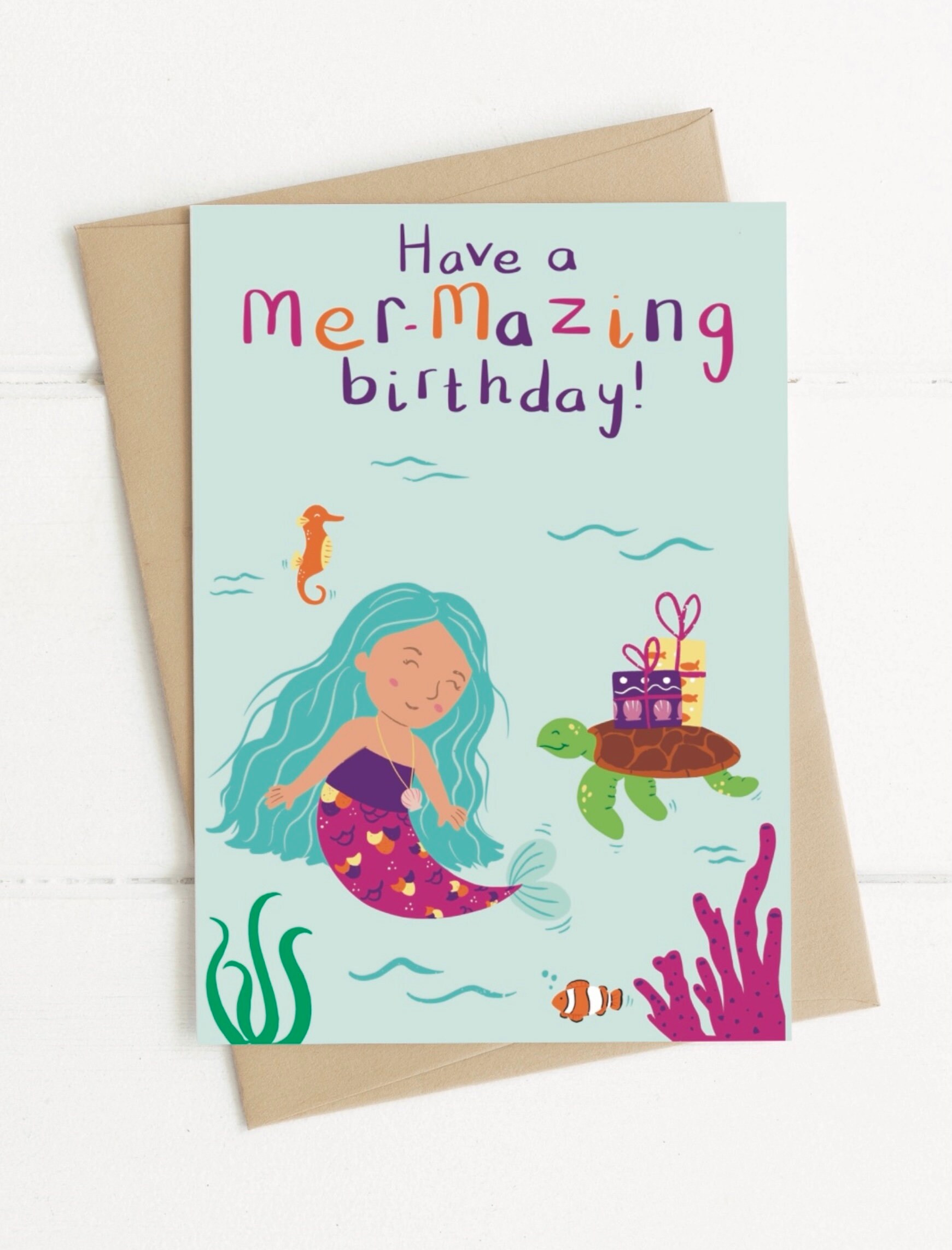 Mermaid Birthday Card, A6, Childrens Birthday Card - Etsy Israel