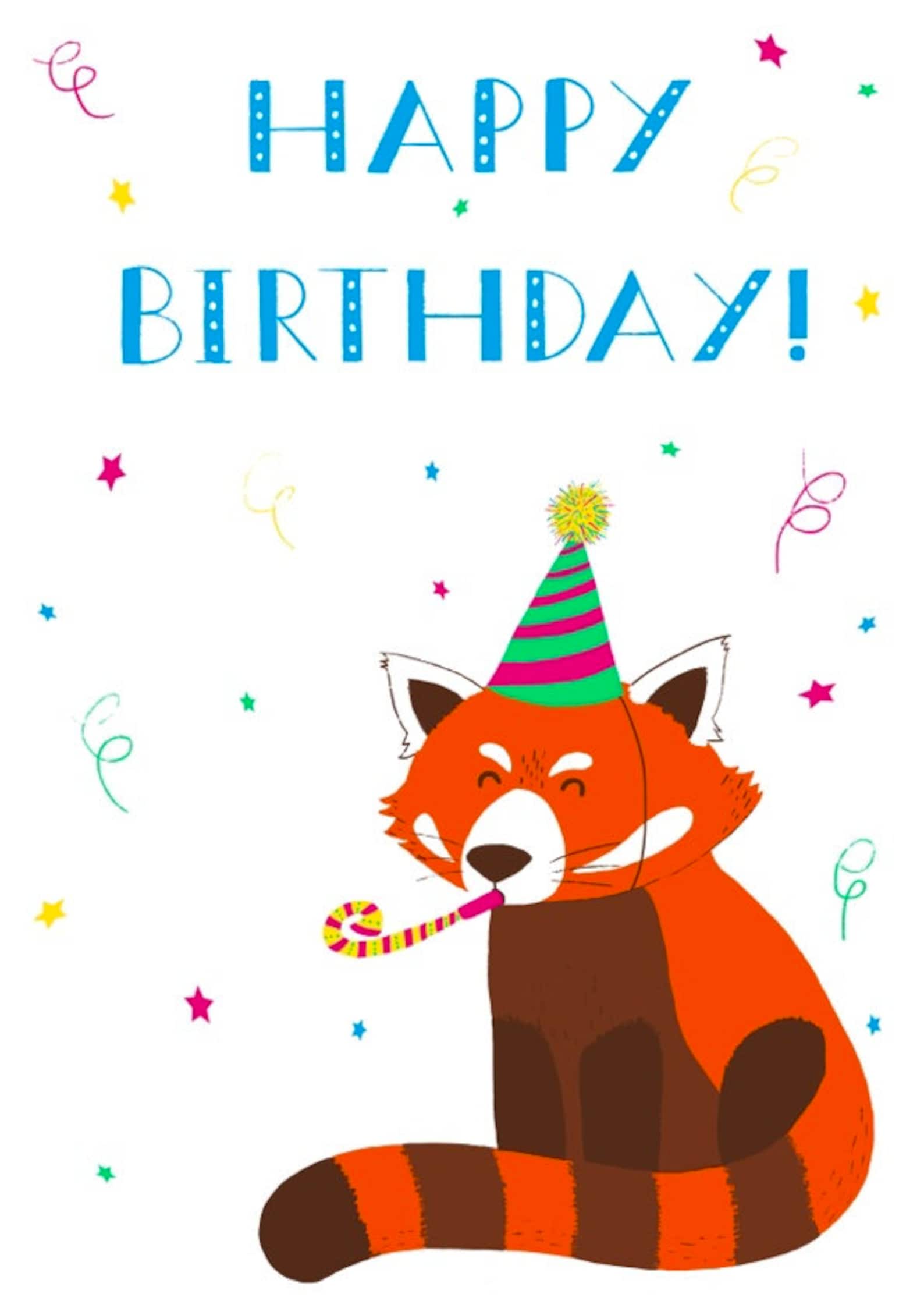 Happy birthday red panda greetings card | Etsy