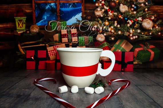 Holiday set up hot cocoa stand Christmas digital background Download Only  Download Only