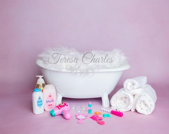 Photographie bain de lait bébé, baignoire style vintage, décor sur mesure