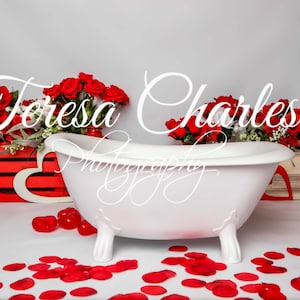 Valentine Roses Clawfoot Badewanne Digitale Hintergrund Kulisse Instant Download ohne Wasserzeichen