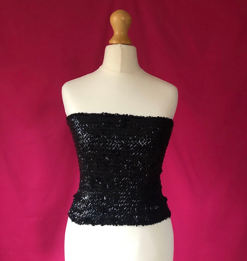 90s00s VintageRetro Black Sequin Boob TubeTube Top