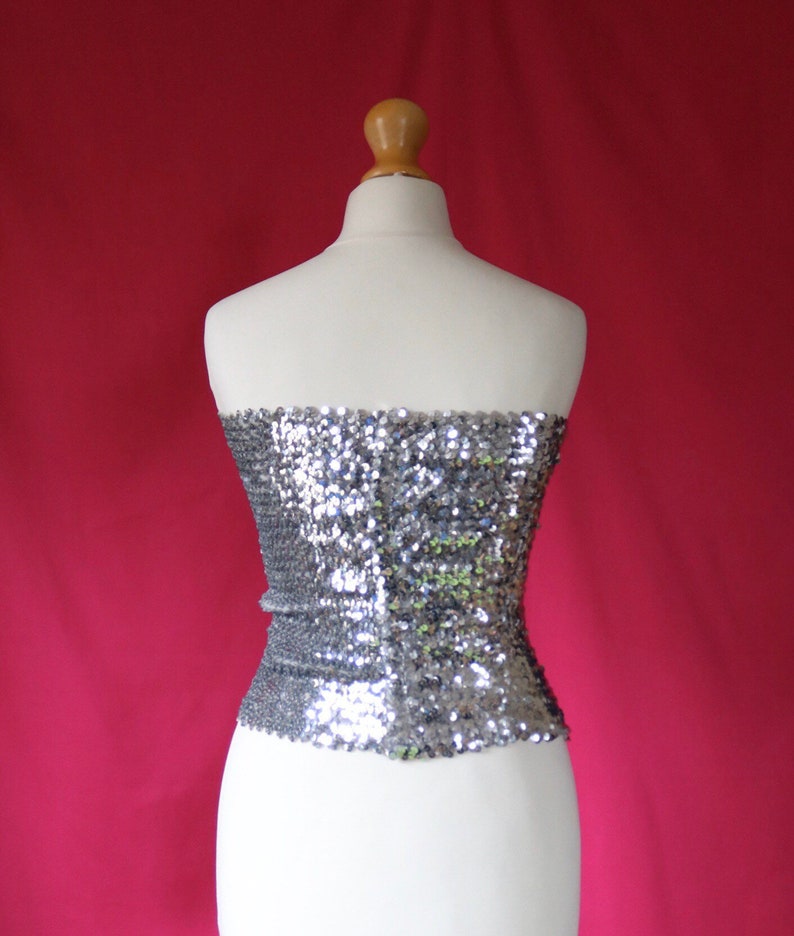 PartyNew Years Eve 90s Vintage Silver Sequin Boob Tube Tube Top