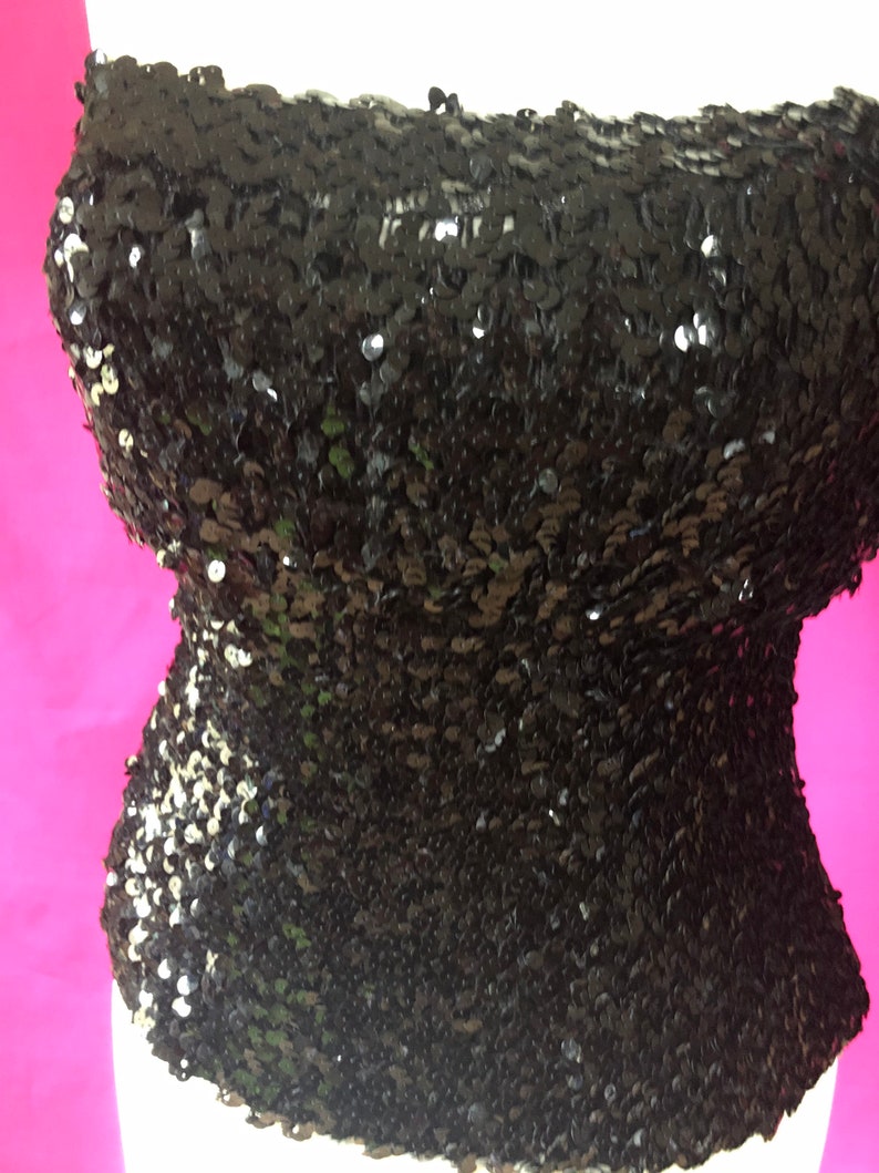90s00s VintageRetro Black Corseted Sequin Boob TubeTube Top