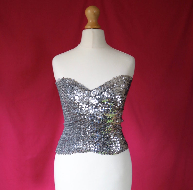 PartyNew Years Eve 90s Vintage Silver Sequin Boob Tube Tube Top