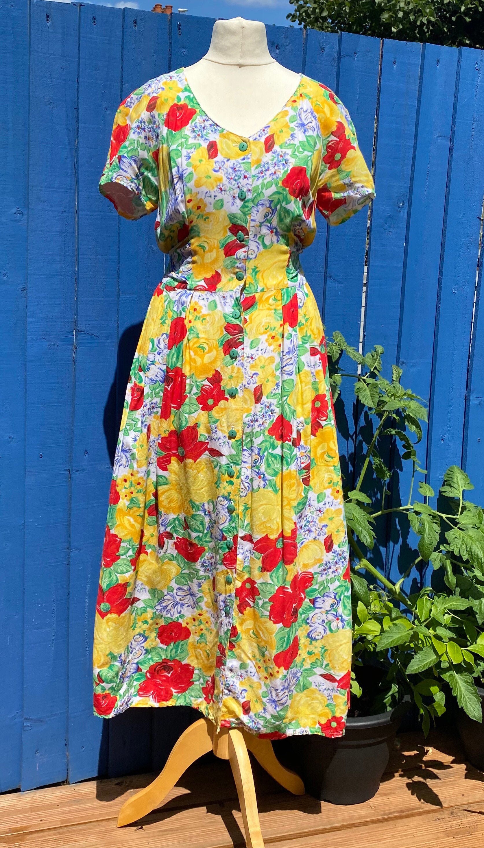 Image of Cute Vintage Floral Dress in Yellow - -