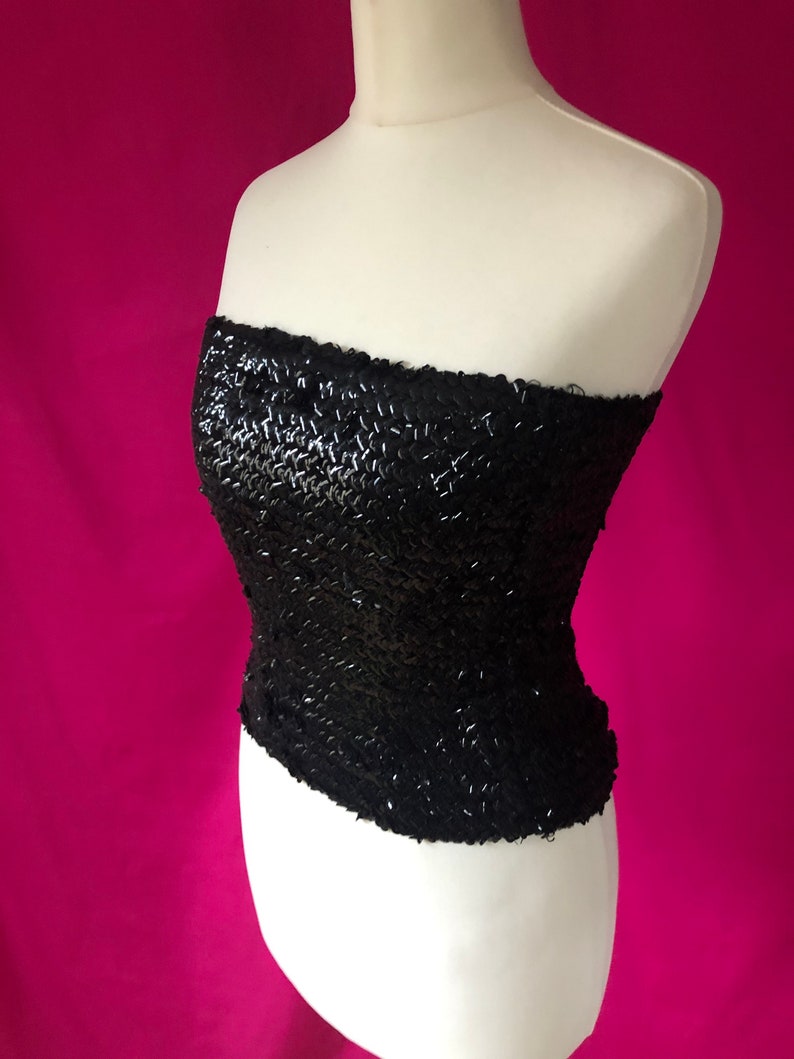 90s00s VintageRetro Black Sequin Boob TubeTube Top
