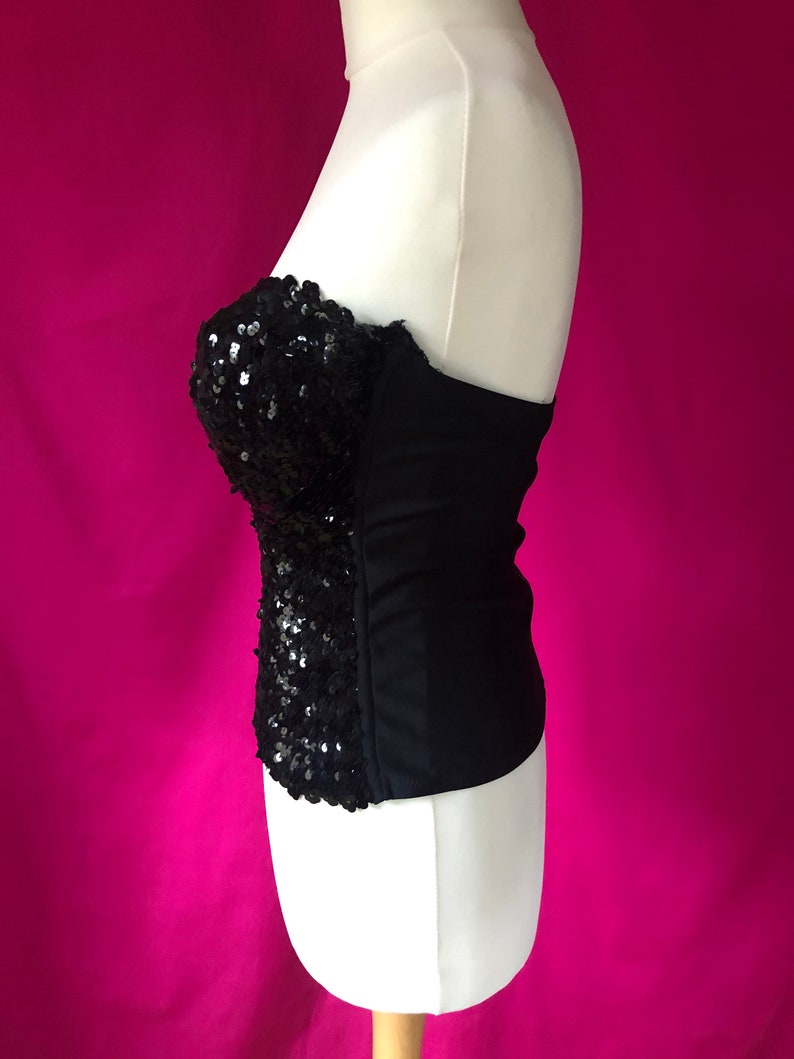 90s00s VintageRetro Black Corseted Sequin Boob TubeTube Top