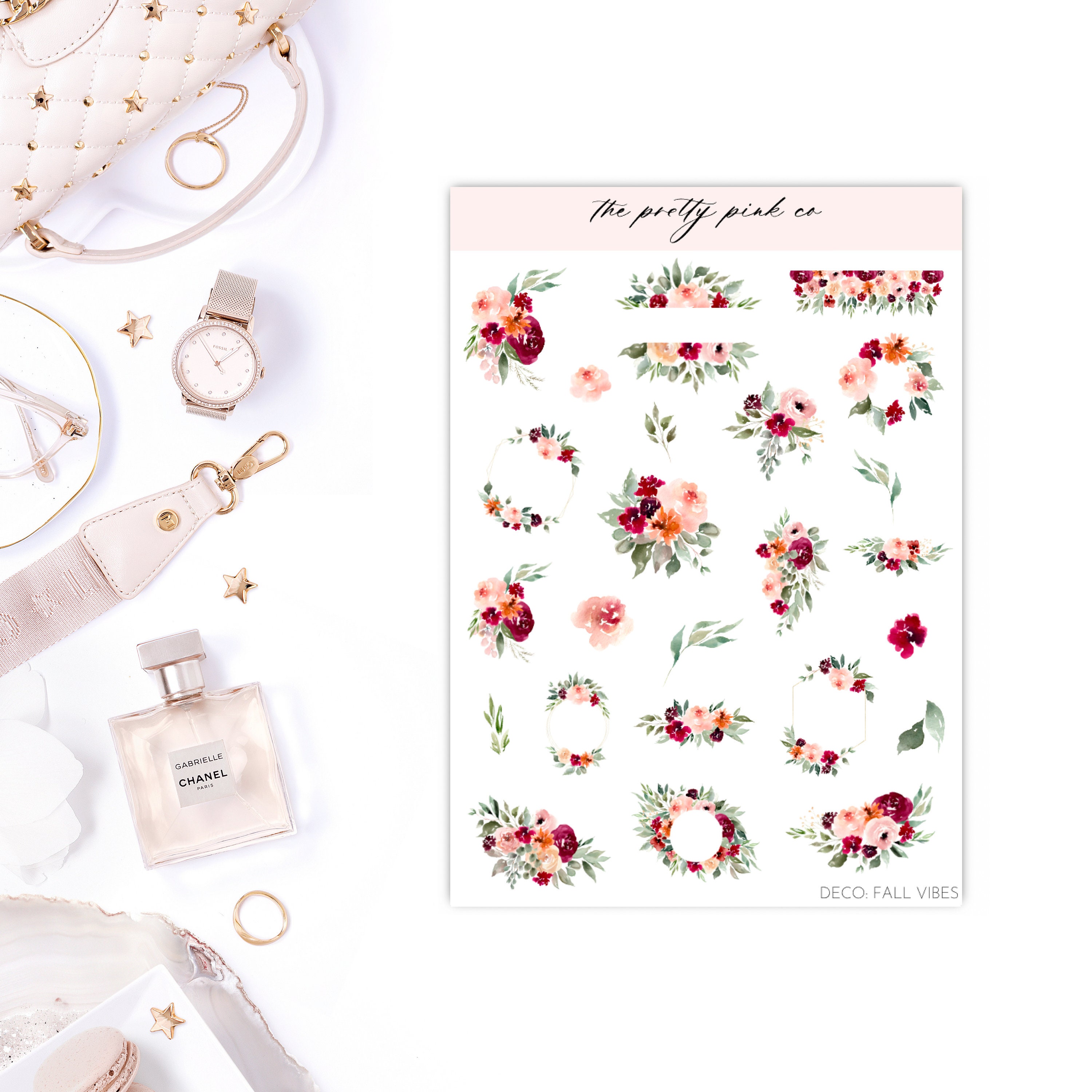 Fall Vibes Foiled Deco Sheet, Fashion Stickers, Planner Stickers