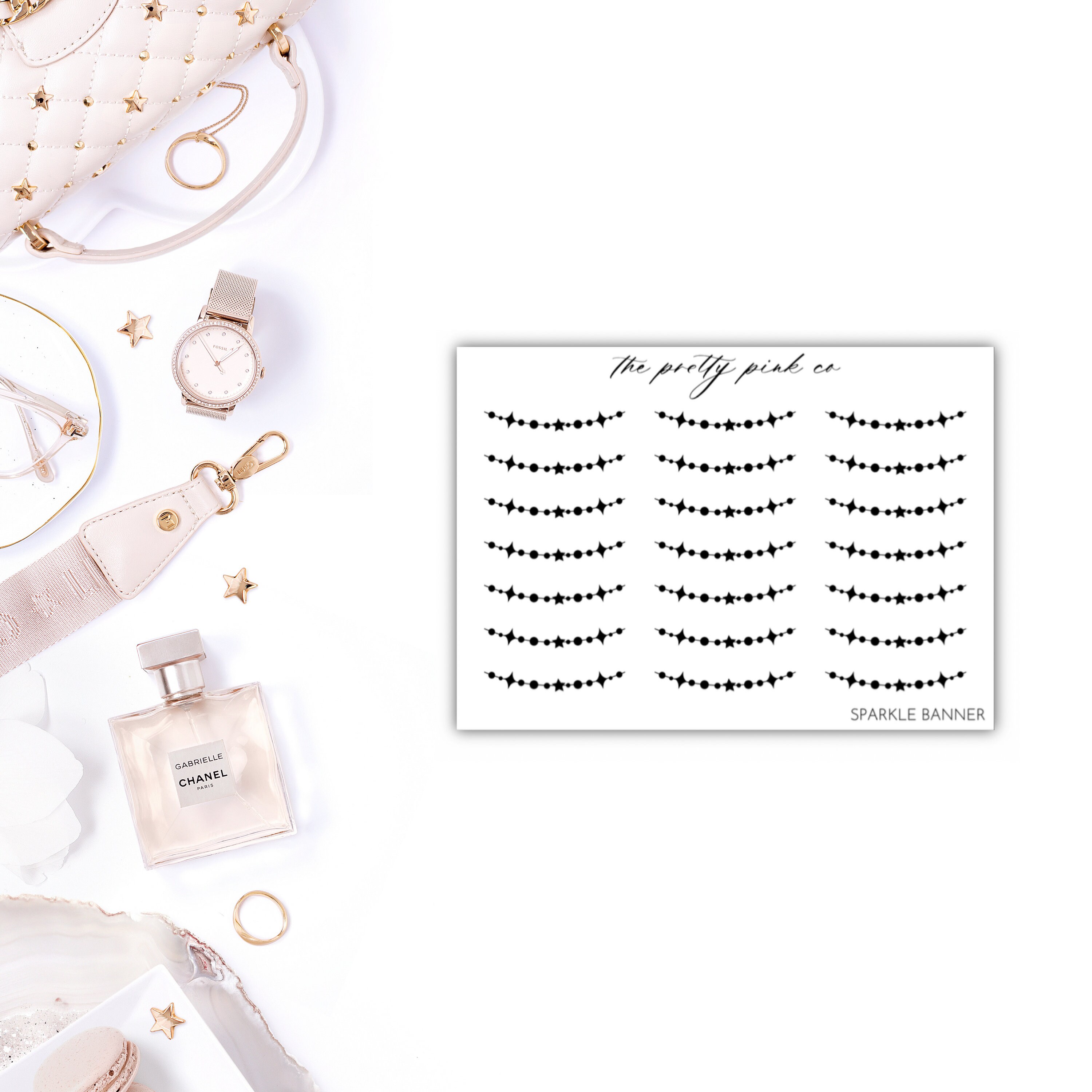 Foiled Sparkle Banner Planner Stickers, Foiled Celestial Stickers, Fo…