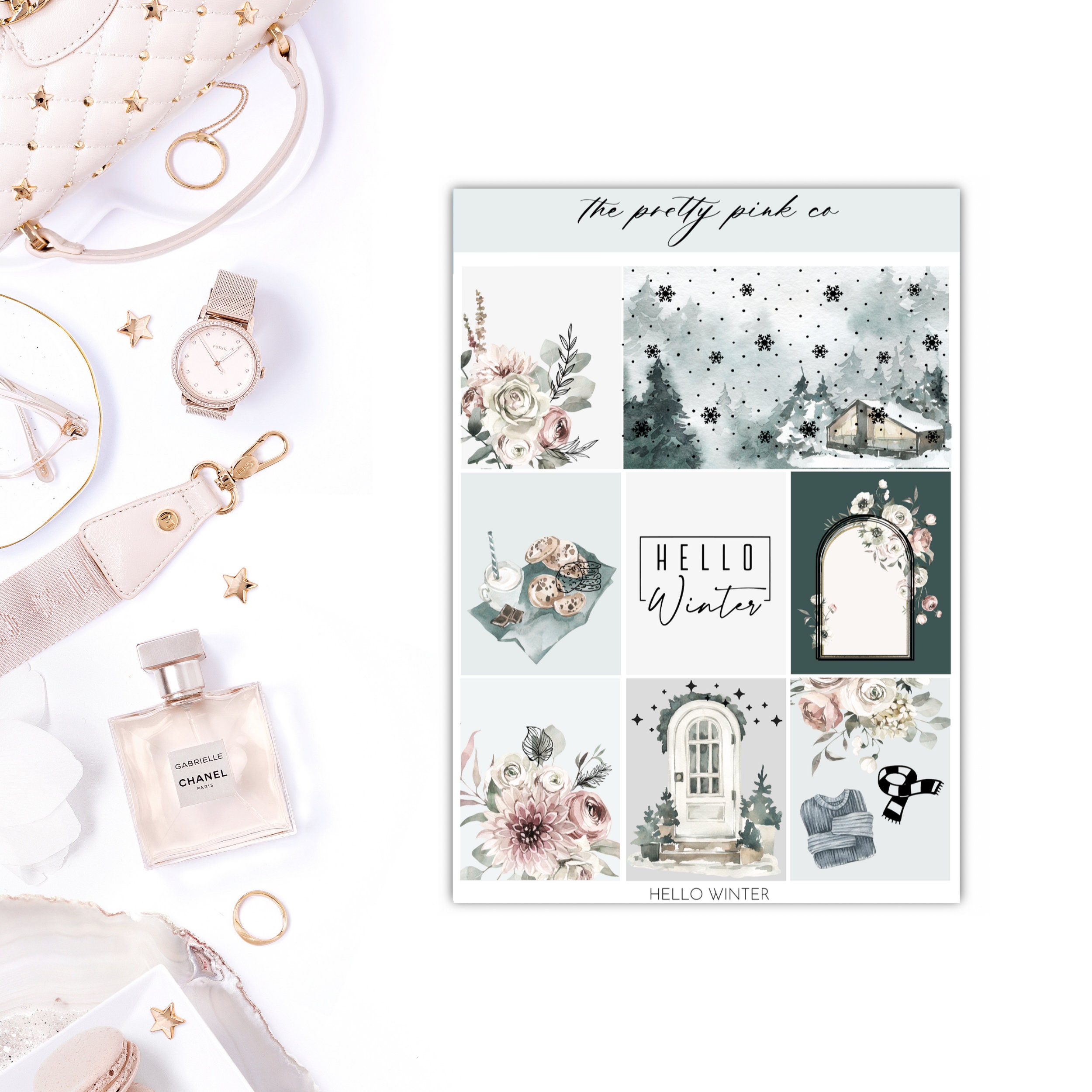 Hello Winter Foiled Weekly Planner Kit, Planner Sticker Kit, Foiled S…