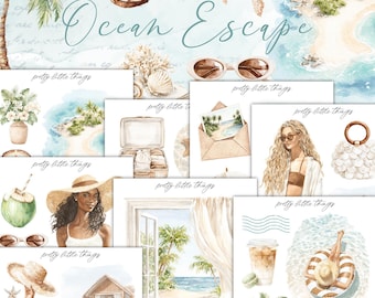 Ocean Escape Mini Planner Decorative Sticker Kit | Journaling | Planner Stickers | Bullet Journal | Summer Stickers | Journal Stickers